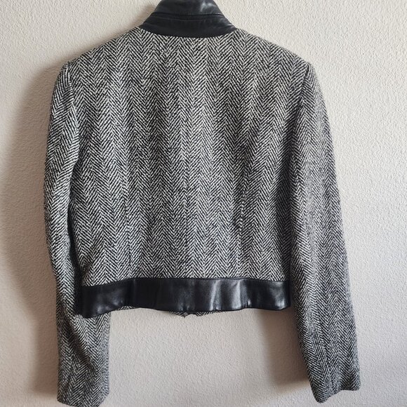 Alberto Makali Jacket Womens 12 Black White Wool Leather Moto Style Full Zip NWT - Picture 10 of 12